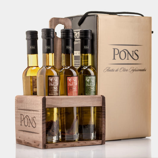 PONS Wooden Caddy with 6 Infused Olive Oils - 250 ml
